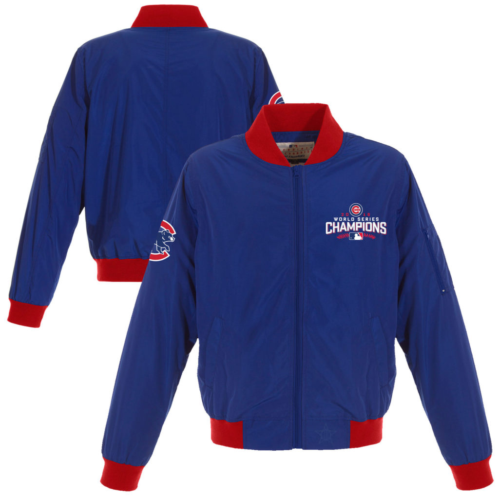 JH Design Chicago Cubs Womens Royal 2016 World Series Champions Bomber Jacket