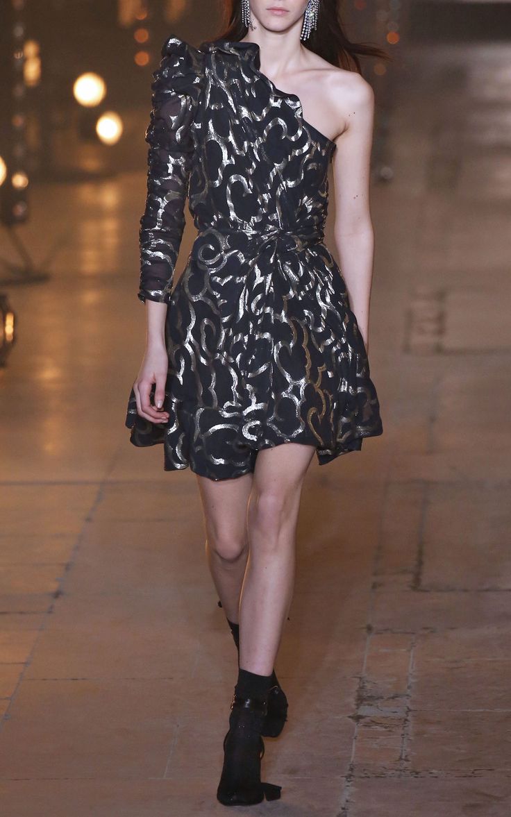 Isabel Marant Clary One-Shoulder Metallic-Pattern Dress