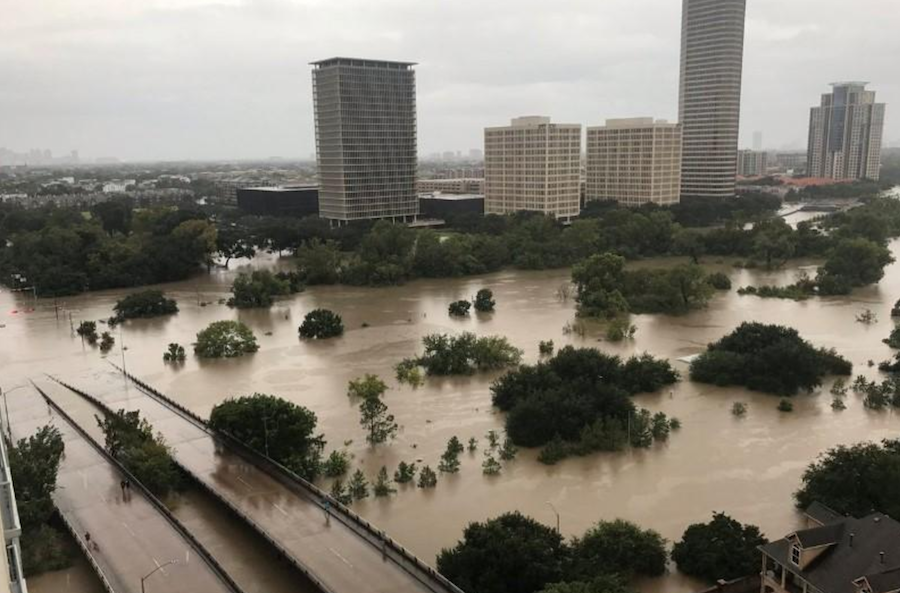 flooded houston scene from downtown