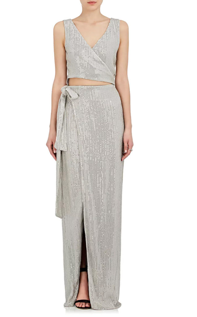 Azeeza dress barneys ny_Sequined Silk Wrap Gown_ front_view