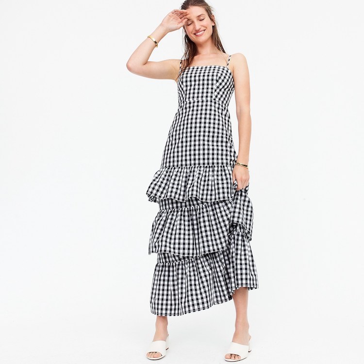 J crew gingham maxi dress tiered