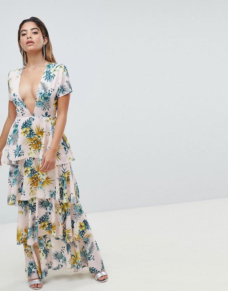 missguided-designer-Pink-Plunge-Tiered-Maxi-Dress