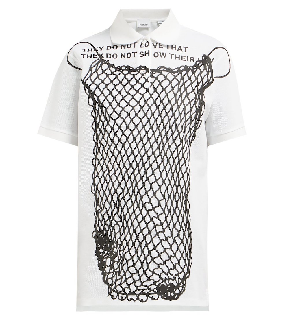 BURBERRY Fish net-printed cotton polo shirt