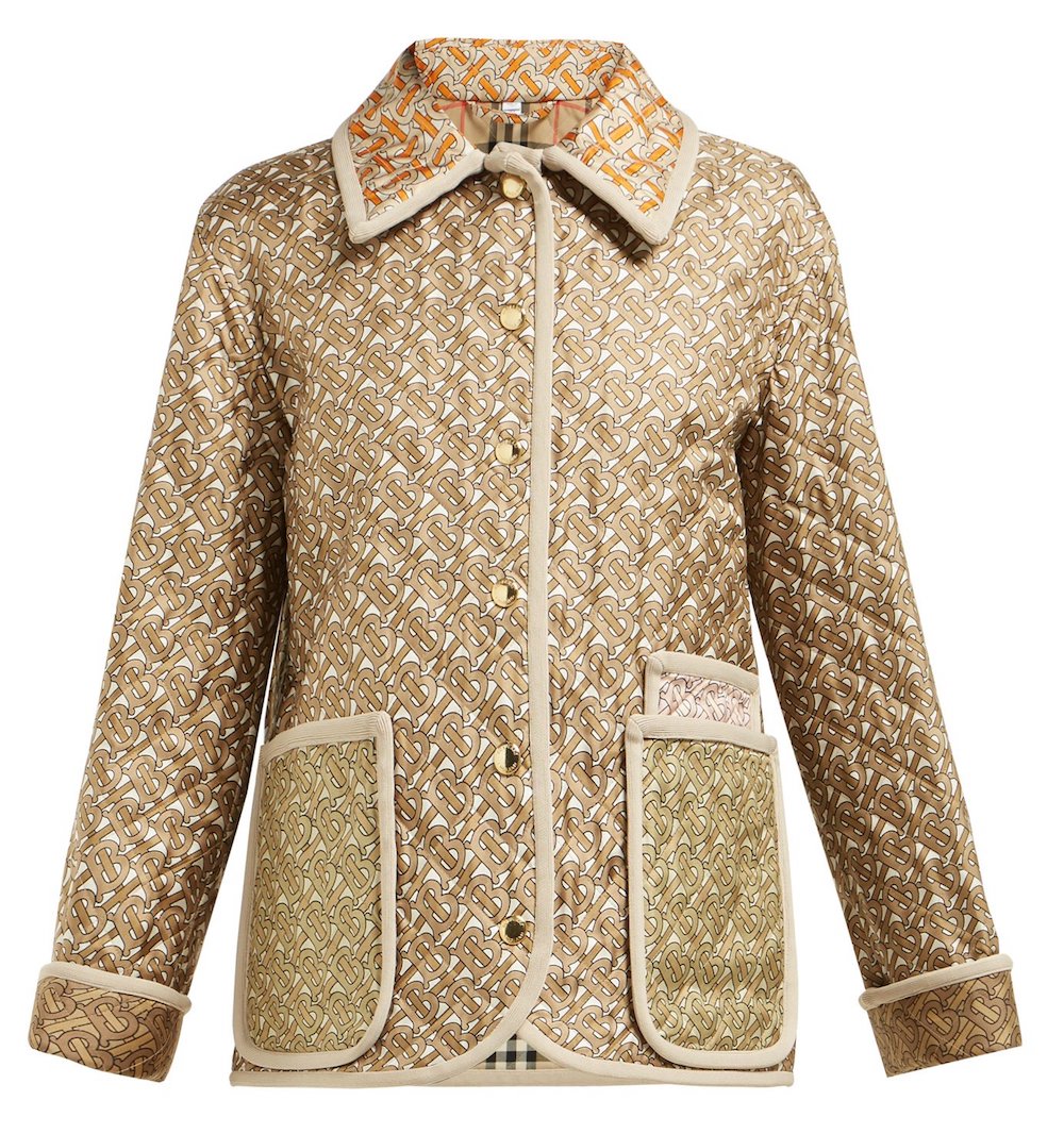 BURBERRY Monogram-print single-breasted quilted silk jacket