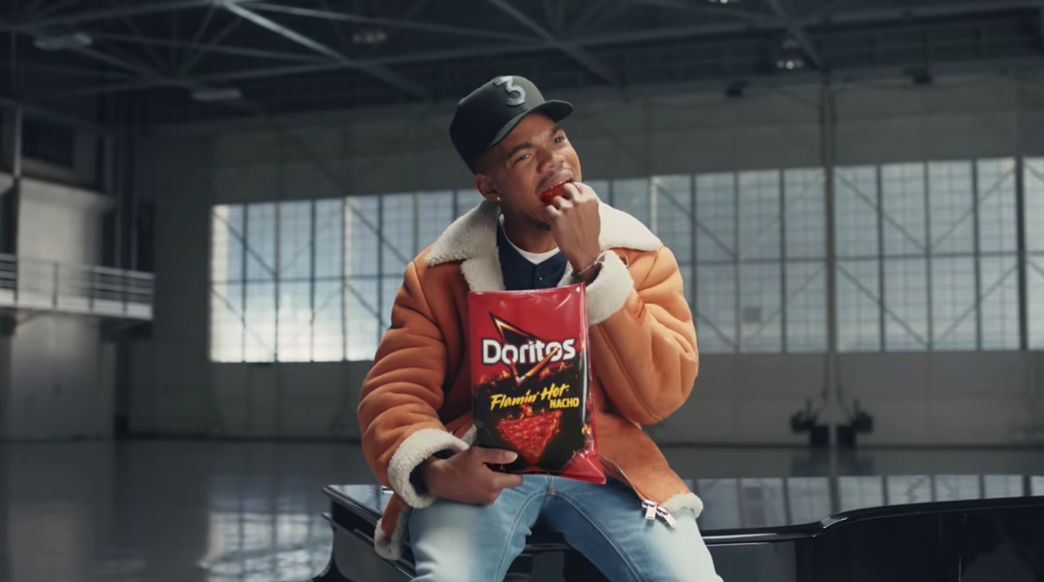 Chance the rapper eats doritos superbow commerical flaming hots