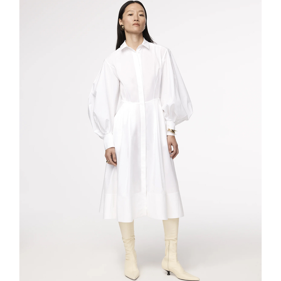Another Tomorrow SEAMED WAIST SHIRT DRESS