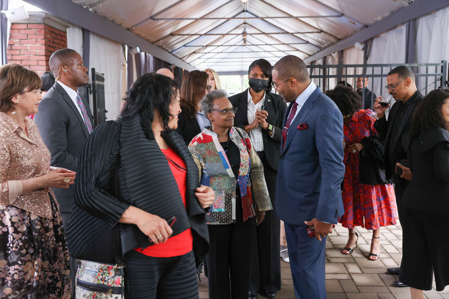 DuSable Museum Director Perri Irmer, Mayor Lori Ligthfoot, Gala Cochair Marc Brooks MCA Art Edge gala 2022 Nick Cave Jack Cave: The Color Is and Nick Cave: Forothermore