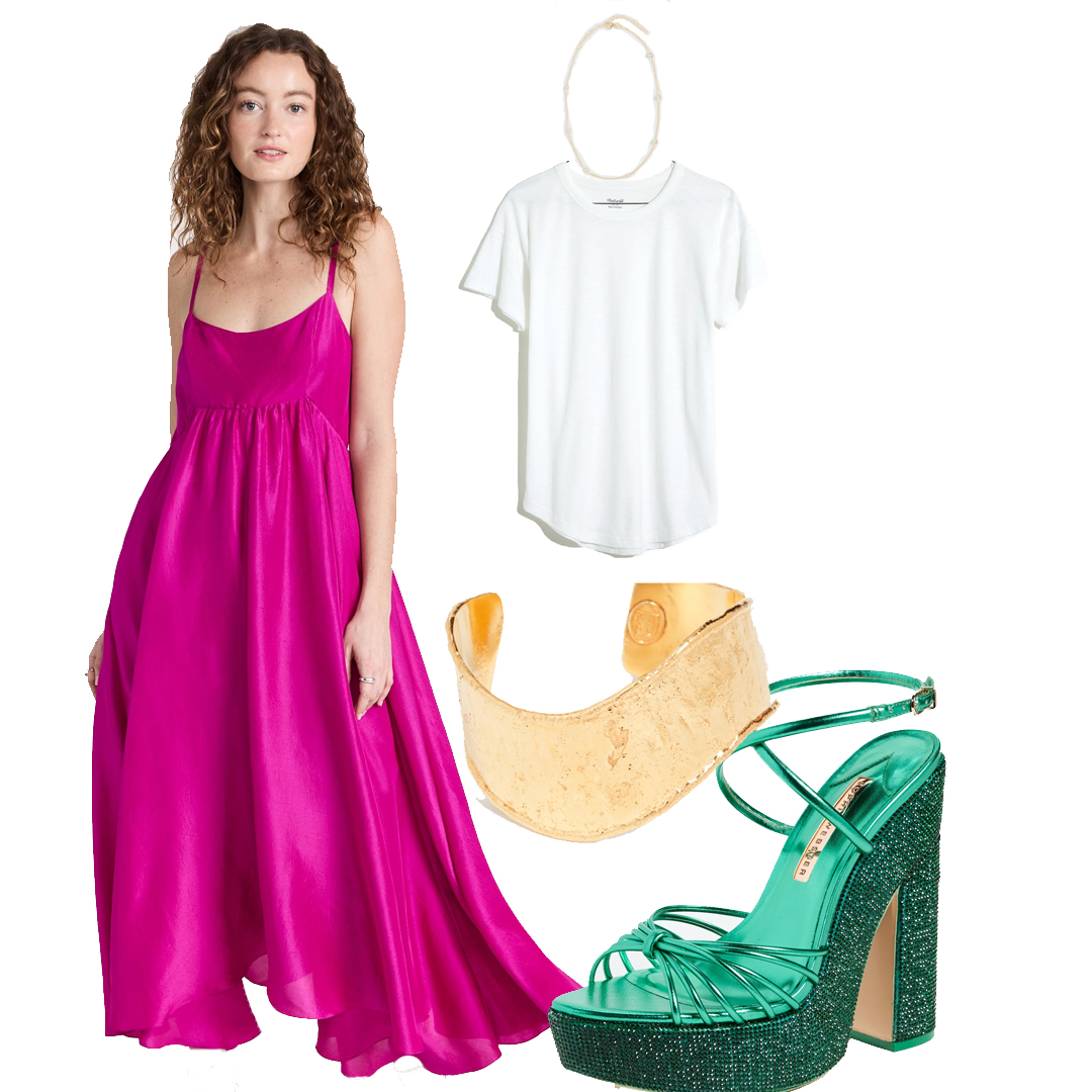 Thanksgiving outfit ideas inspiration azeeza dress t shirt sophia webster wedges necklace, gold cuff